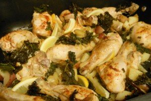 Roasted Chicken with Potatoes and Kale