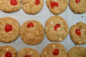 Cherry White Chocolate Cookies with Macadamia Nuts