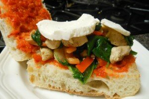 Garlic Chicken Ciabatta with Roasted Red Pepper Spread