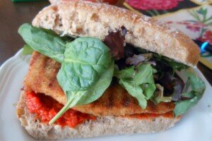 Chicken Cutlet Sandwich with Roasted Red Pepper Spread