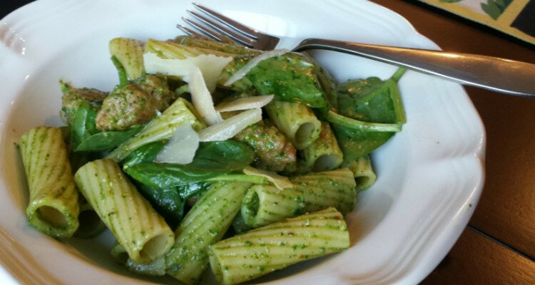 Spinach Pesto Pasta with Turkey Sausage